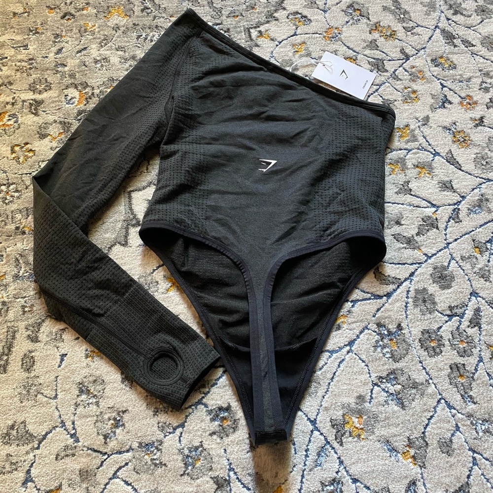 NWT Gymshark Vital Seamless Black Marl One-Shoulder Thong Bodysuit - Picture 8 of 9